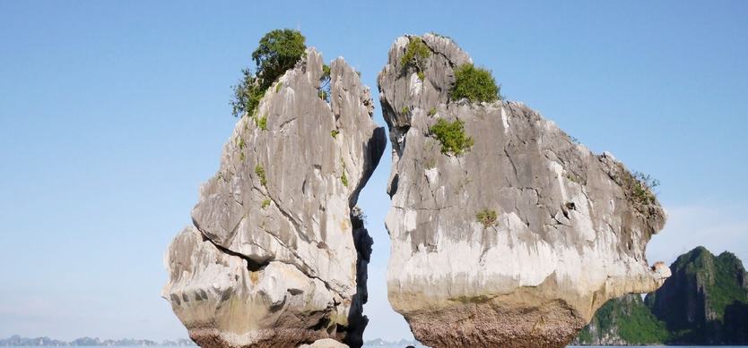 Amusing rock shapes in Halong Bay